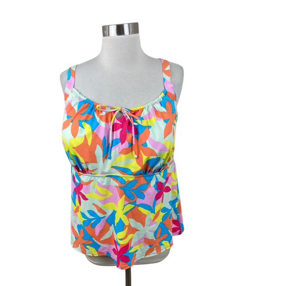 LANDS' END NEW Plus Size 22W Underwire Tankini Swim Top Tropical Floral Print - Picture 1 of 4